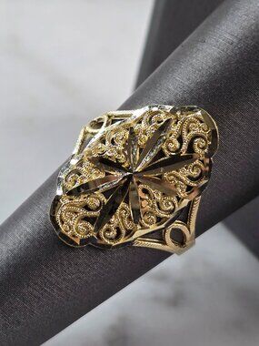 Womens 10K Yellow Gold Modernist Filigree Ring 2.0g E6790
